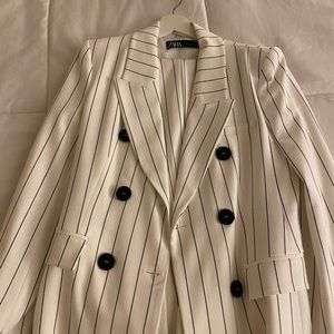 NWT Zara Set Blazer & Pants - Striped Ecru